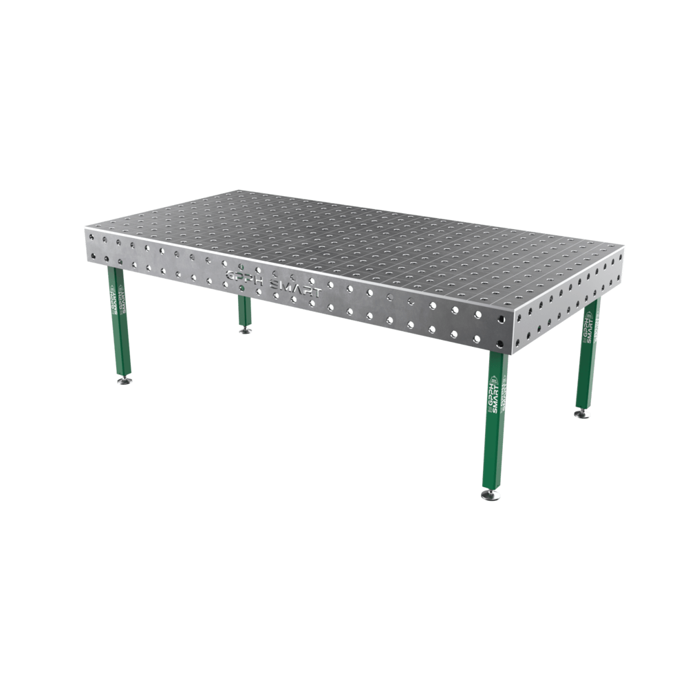 Table de soudage SMART Grille - 100x100mm, Système - Φ28, Dimensions - 2400x1200mm, Pieds - Sur patins, Plateau - 12mm