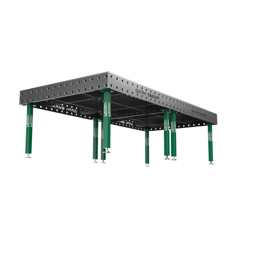 Table de soudage SMART Grille - 100x100mm, Système - Φ28, Dimensions - 3000x1480 mm, Pieds - Sur patins, Plateau - 12mm