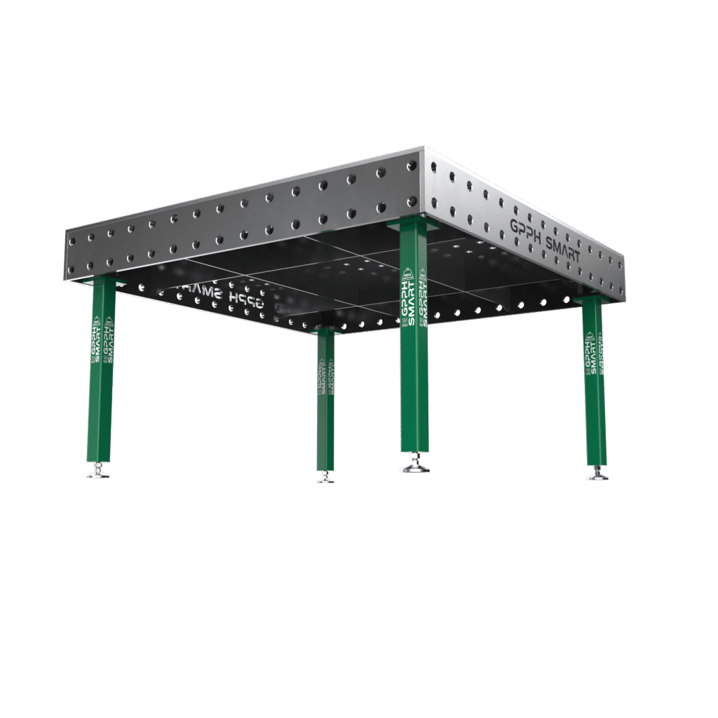 Table de soudage SMART Grille - 100x100mm, Système - Φ28, Dimensions - 1500x1480mm, Pieds - Sur patins, Plateau - 15mm