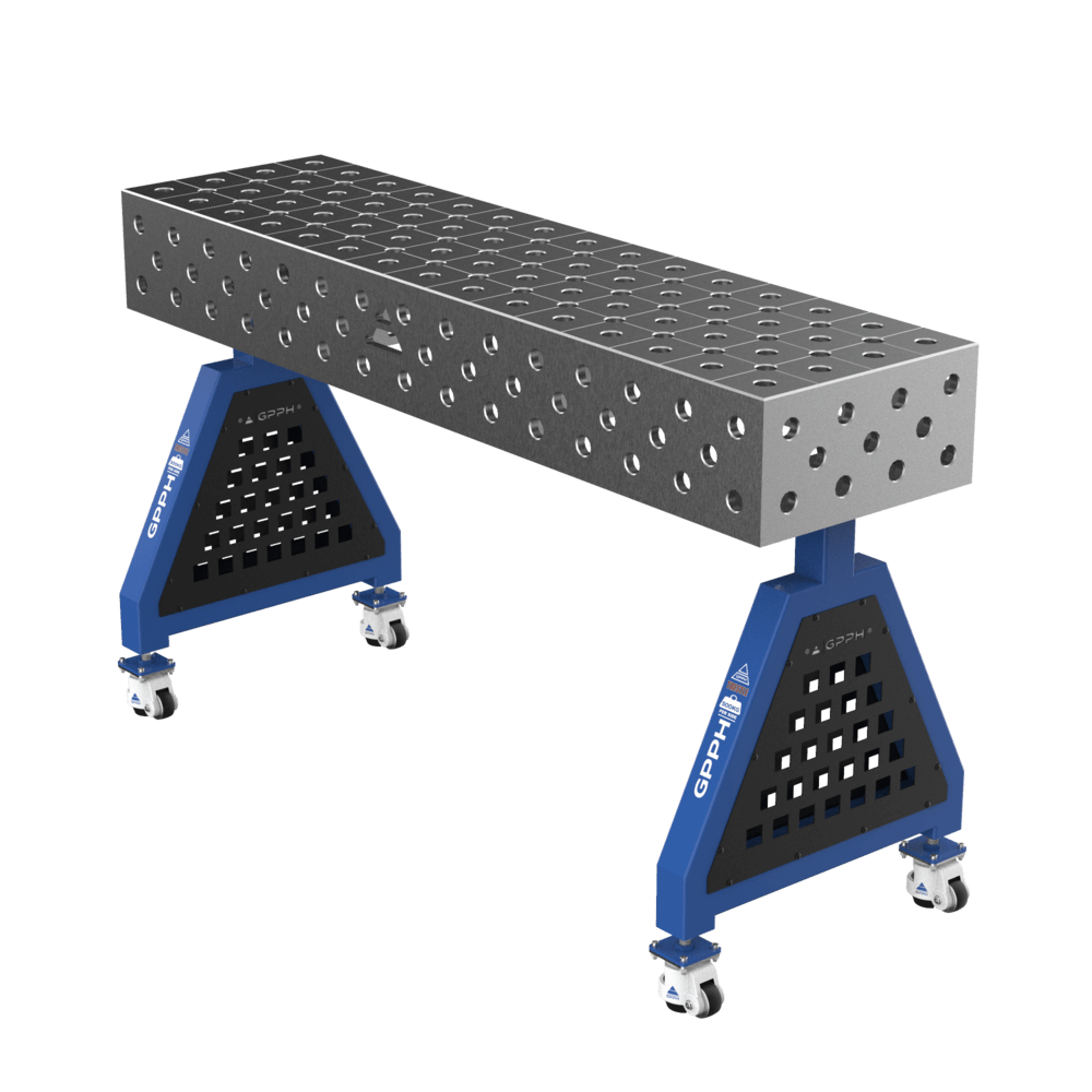 GPPH Caballete de soldadura TRESTLE ECO sobre ruedas 1500x400x200 mm fi 28 mm, rejilla diagonal