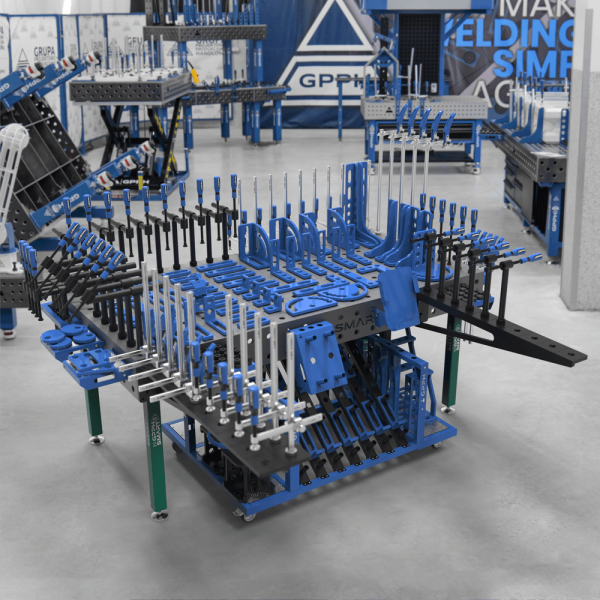 Stół spawalniczy GPPH SMART 12 φ28 100x100mm 2000x1000 mm na stopach + Zestaw narzędziowy 2XL z wózkiem narzędziowym M