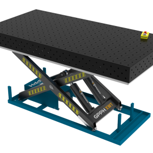 Mesa de soldadura PLUS 2400x1200 mm con sistema de elevación hidráulico, sistema 16, rejilla 100x100 mm
