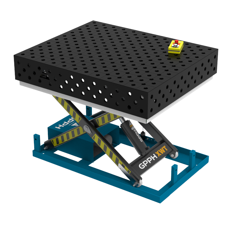 Stół Spawalniczy ECO 1200x1000 mm z hydraulicznym systemem podnoszenia, system 28, siatka diagonalna