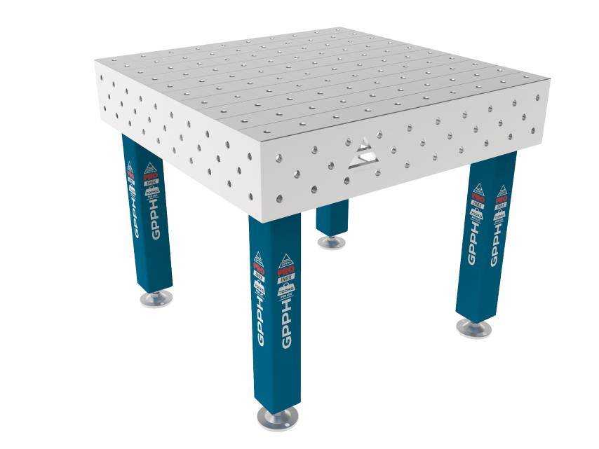 Mesa de soldadura PRO INOX 1000 x 1000 mm Malla: 100 x 100 mm, sistema: Φ16, patas: sobre pies, tablero: tablero PRO INOX