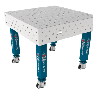 Mesa de soldadura PRO INOX 1000 x 1000 mm Rejilla: diagonal, sistema: Φ16, patas: con ruedas, tablero: tablero PRO INOX
