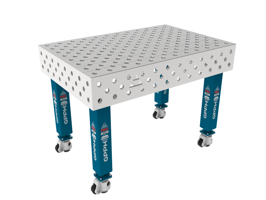 Zavarivački stol PRO INOX 1200 x 800 mm Dijagonalna mreža, Sustav – Φ28, Noge – Na kotačima, Ploča – Ploča PRO INOX