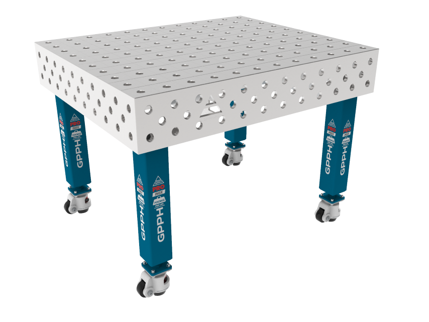 Schweißtisch PRO INOX 1200 x 1000 mm Gitter – 100 x 100 mm, System – Φ28, Beine – auf Rädern, Tischplatte – PRO INOX-Tischplatte