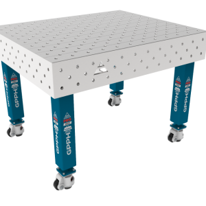 Schweißtisch PRO INOX 1200 x 1000 mm Gitter – diagonal, System – Φ16, Beine – auf Rädern, Tischplatte – Tischplatte PRO INOX