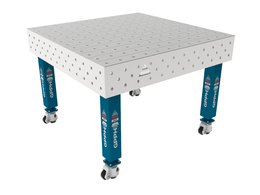 Mesa de soldadura PRO INOX 1200 x 1200 mm Malla: 100 x 100 mm, sistema: Φ16, patas: con ruedas, tablero: tablero PRO INOX