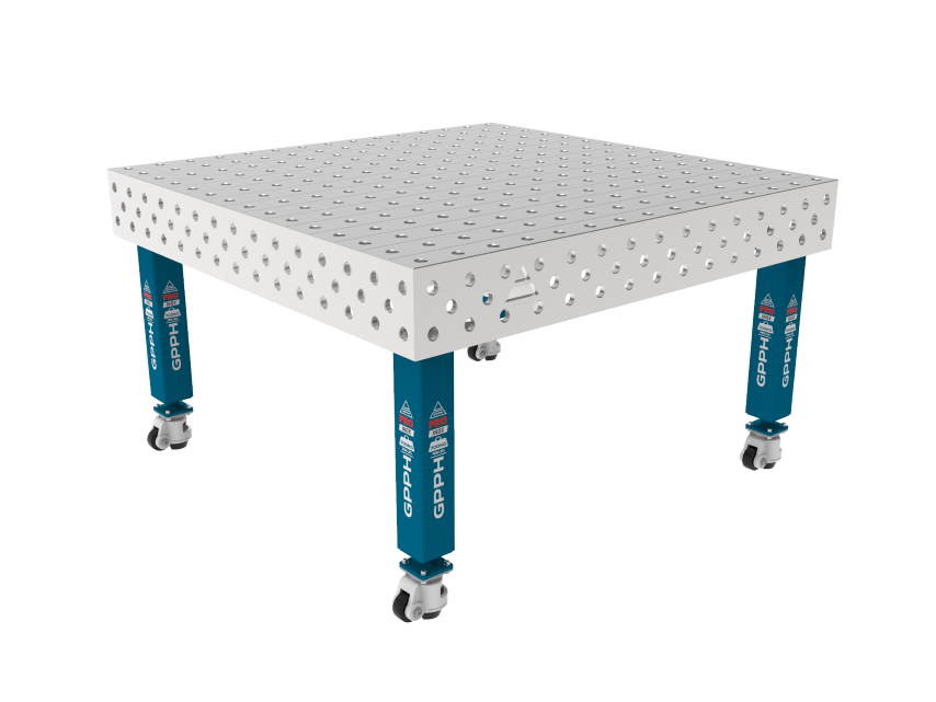 PRO INOX Welding Table 1500 x 1480 mm Grid - 100x100mm, System - Φ28, Legs - On wheels, Top - PRO INOX top