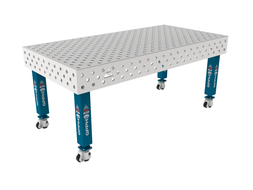 PRO INOX Welding Table 2000 x 1000 mm Grid - diagonal, System - Φ28, Legs - On wheels, Tabletop - PRO INOX tabletop