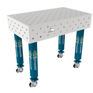 Schweißtisch PLUS INOX 1000 x 600 mm Gitter - diagonal, System - Φ16, Beine - Auf Rollen, Tischplatte - Tischplatte PLUS INOX
