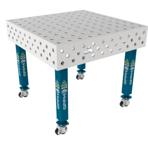 Welding table PLUS INOX 1000 x 1000 mm Grid - 100x100mm, System - Φ28, Legs - On wheels, Top - PLUS INOX top