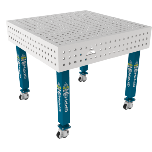 Welding table PLUS INOX 1000 x 1000 mm Grid - 50x50mm, System - Φ16, Legs - On wheels, Top - PLUS INOX top