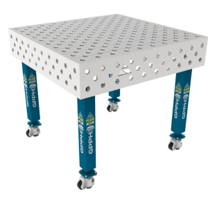 Welding table PLUS INOX 1000 x 1000 mm Grid - diagonal, System - Φ28, Legs - On wheels, Top - PLUS INOX top