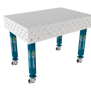 Lastafel PLUS INOX 1200x800mm Raster - 100x100mm, Systeem - Φ16, Poten - Op wielen, Blad - Blad PLUS INOX
