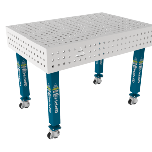 Lastafel PLUS INOX 1200x800mm Raster - 50x50mm, Systeem - Φ16, Poten - Op wielen, Blad - Blad PLUS INOX
