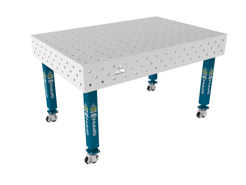 Stół Spawalniczy PLUS INOX 1500 x 1000 mm Siatka - 100x100mm, System - Φ16, Nogi - Na kołach, Blat - Blat PLUS INOX