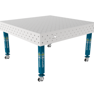 Table de soudage PLUS INOX 1500 x 1480 mm Grille - diagonale, Système - Φ16, Pieds - Sur roulettes, Plateau - Plateau PLUS INOX