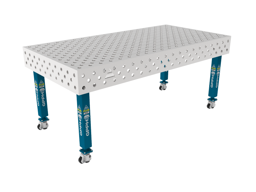 Stół Spawalniczy PLUS INOX 2000 x 1000 mm Siatka - diagonalna, System - Φ28, Nogi - Na kołach, Blat - Blat PLUS INOX
