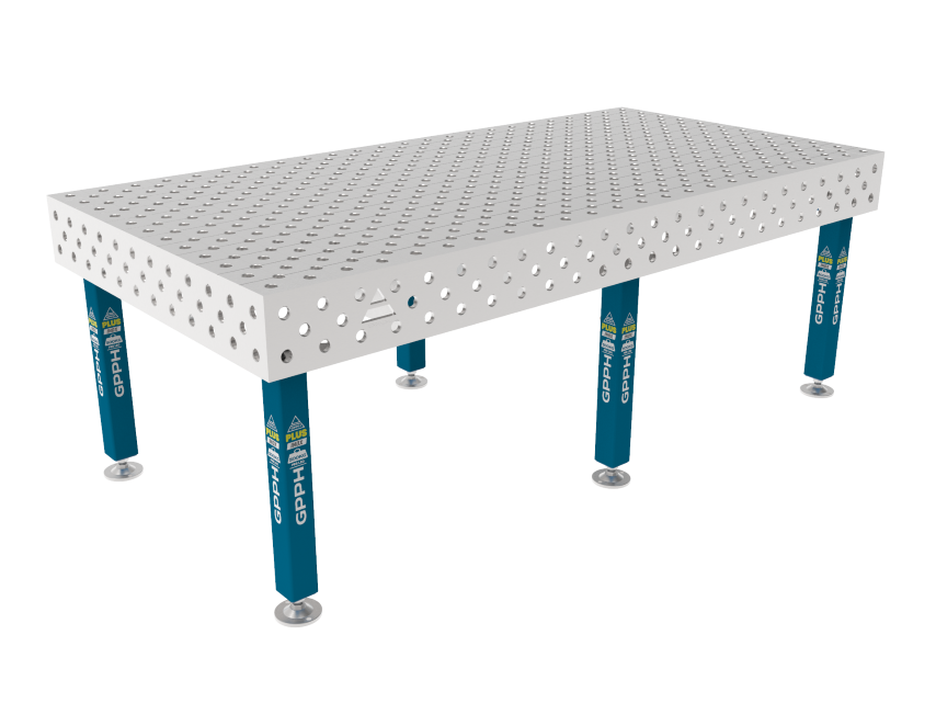 Mesa de soldadura PLUS INOX 2400 x 1200 mm Malla - diagonal, Sistema - Φ28, Patas - Sobre pies, Tablero - Tablero PLUS INOX