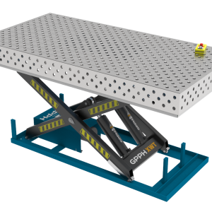 Table de soudage PLUS INOX 2400x1200 mm avec système de levage hydraulique, système 16, grille diagonale