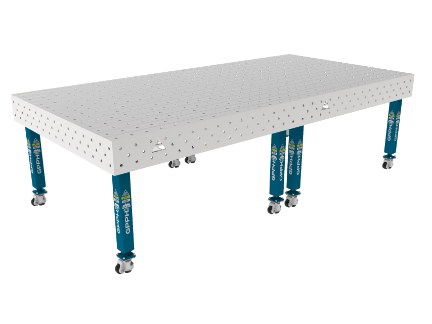 Stół Spawalniczy PLUS INOX 3000 x 1480 mm Siatka - 100x100mm, System - Φ16, Nogi - Na kołach, Blat - Blat PLUS INOX