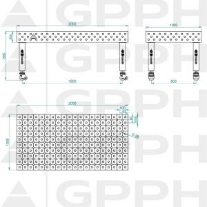 PRO INOX Welding Table Size - 2000x1000mm, Grid - DIAGONAL, System - Φ28, Legs - On wheels - technical drawing