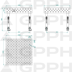 Welding table PLUS INOX Size - 1000x1000mm, Grid - 100x100mm, System - Φ28, Legs - On wheels - technical drawing