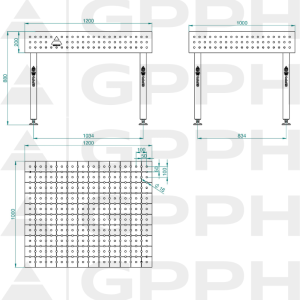 Welding Table ECO 1200x1000 mm fi16 50x50 feet Technical drawing