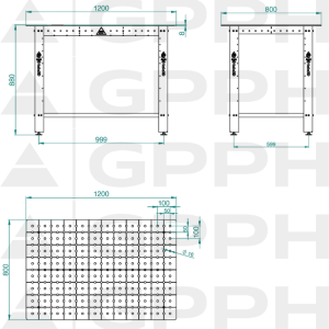 Technical drawing DIY table 1200x800 mm fi16 50x50 feet