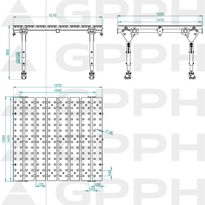 Dessin technique Table MWT POJEDYNCZY 1600x1500 mm fi28 100x100