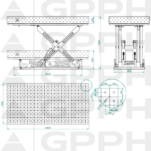 Dibujo técnico Mesa XWT ECO 2400x1200 mm fi16 diagonal