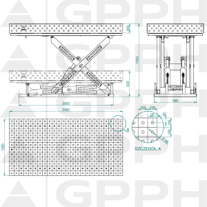 Dibujo técnico Mesa XWT ECO 2400x1200 mm fi28 100x100