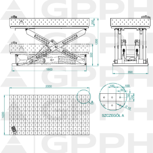 Dibujo técnico Mesa XWT ECO 2000x1000 mm fi16 100x100