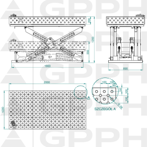 Tehnički crtež Zavarivački stol XWT PLUS 2000x1000 mm fi28 dijagonalna