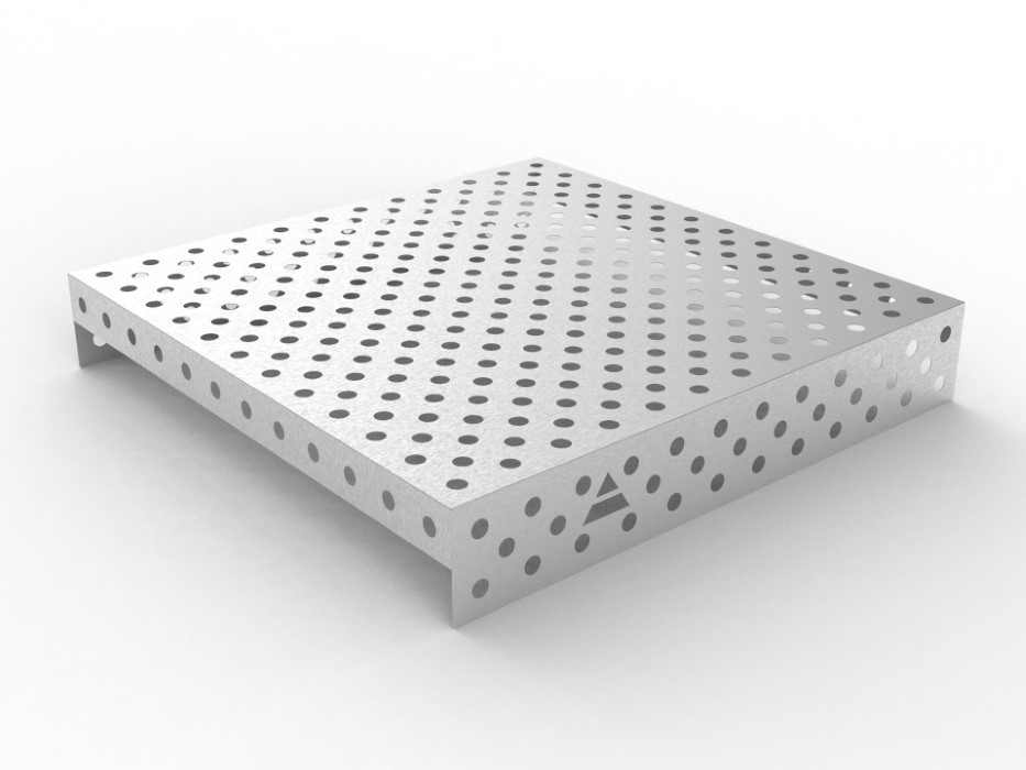 RVS-oplegplaat 1200x1200 met diagonaal raster, Ø28
