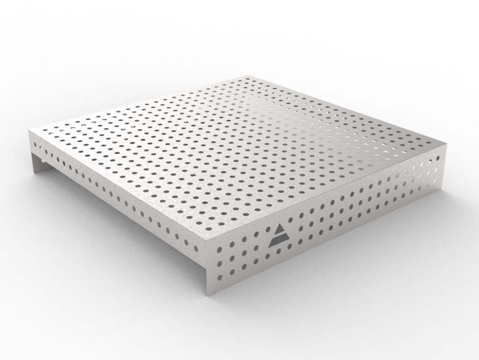 RVS-oplegplaat 1200x1200 met raster 50x50, Ø16