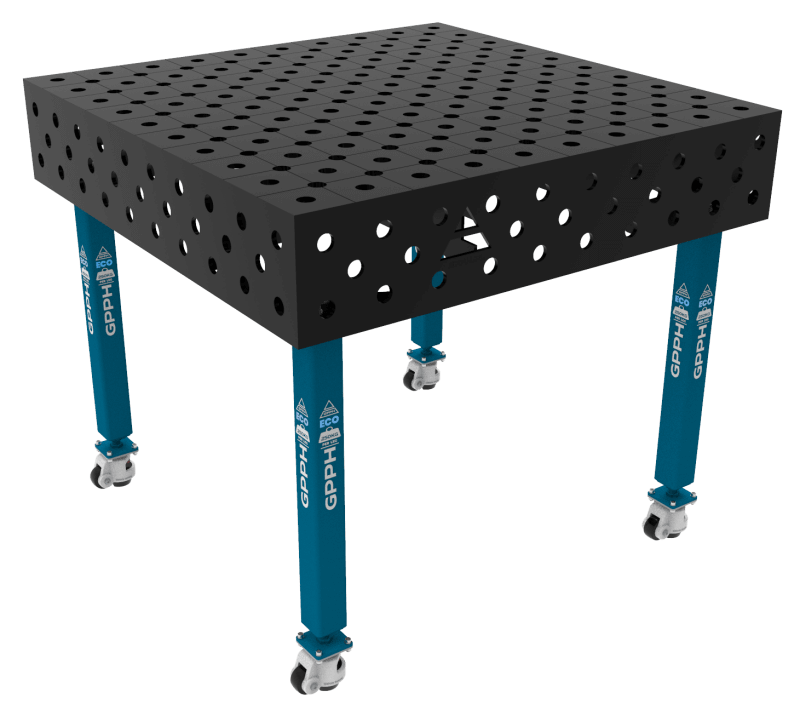 Welding table ECO Size - 1000x1000mm, Grid - DIAGONAL, System - Φ28, Legs - On wheels