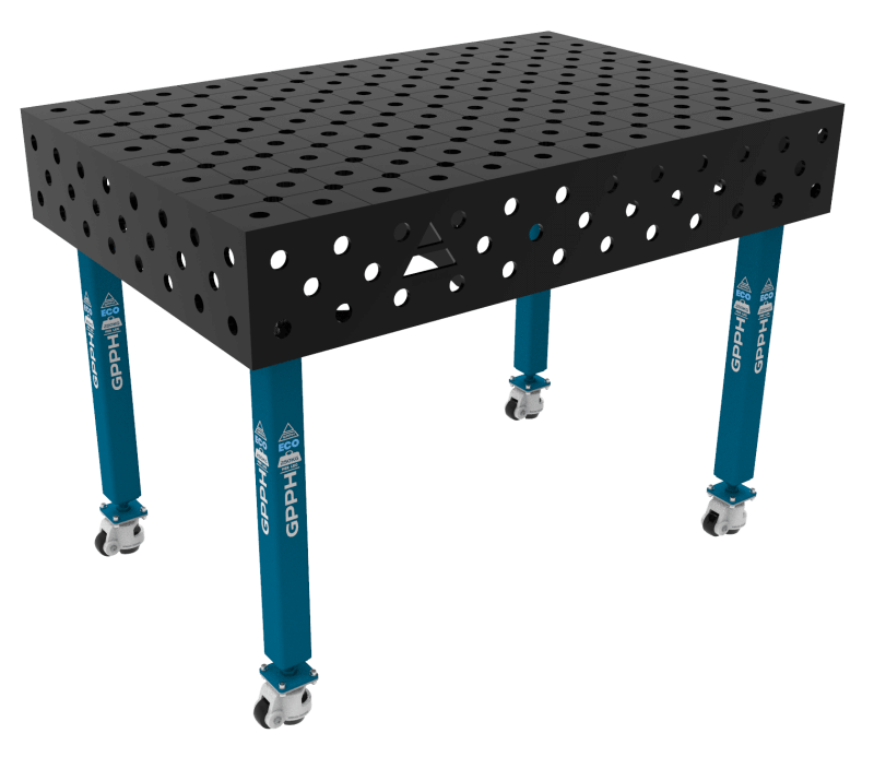 Welding table ECO Size - 1200x800mm, Grid - DIAGONAL, System - Φ28, Legs - On wheels