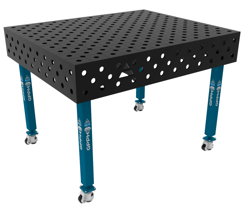 Welding table ECO Size - 1200x1000mm, Grid - DIAGONAL, System - Φ28, Legs - On wheels